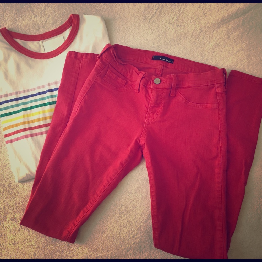 Skinny Flying Monkey Jeans - RED. Size 7 Juniors